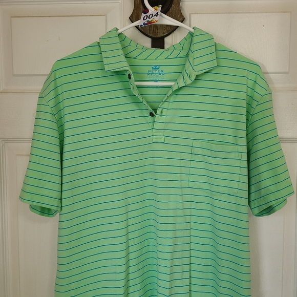 (856) Peter Millar Men's Short Sleeve Three Button Polo Shirt,Size:M, Green - Picture 3 of 11